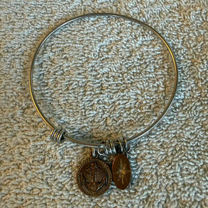 Silver Tone Adjustable Charm Bangle Bracelet with Star & Disc Charms